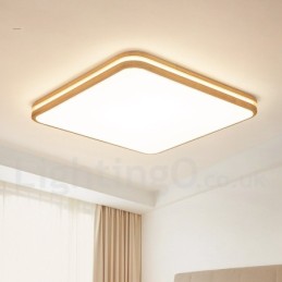 Luminária de teto quadrada de madeira com lente, estilo nórdico moderno e contemporâneo, embutida, com cúpula de acrílico e controle remoto, também pode ser usada como luminária de parede