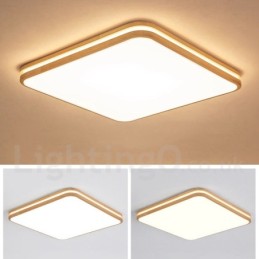 Luminária de teto quadrada de madeira com lente, estilo nórdico moderno e contemporâneo, embutida, com cúpula de acrílico e controle remoto, também pode ser usada como luminária de parede