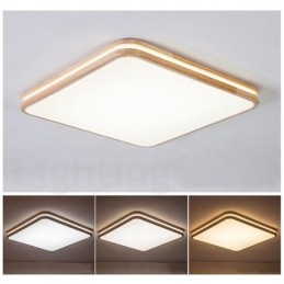 Luminária de teto quadrada de madeira com lente, estilo nórdico moderno e contemporâneo, embutida, com cúpula de acrílico e controle remoto, também pode ser usada como luminária de parede