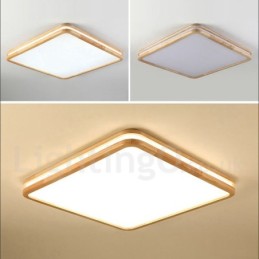Luminária de teto quadrada de madeira com lente, estilo nórdico moderno e contemporâneo, embutida, com cúpula de acrílico e controle remoto, também pode ser usada como luminária de parede