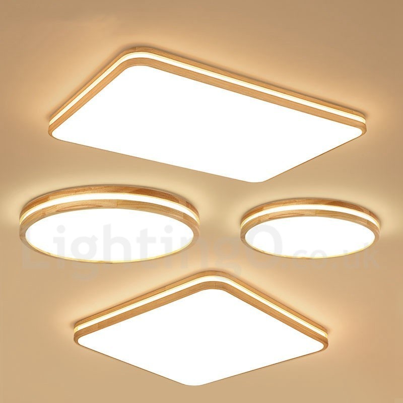 Luminária de teto quadrada de madeira com lente, estilo nórdico moderno e contemporâneo, embutida, com cúpula de acrílico e controle remoto, também pode ser usada como luminária de parede