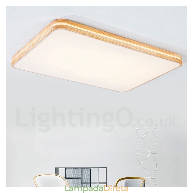 Luminária de teto retangular de madeira com lente, moderna, contemporânea, estilo nórdico, embutida, de madeira, com cúpula de acrílico e controle remoto, também pode ser usada como luminária de parede