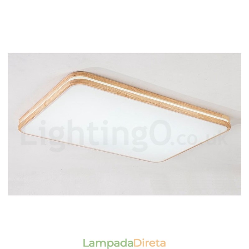 Luminária de teto retangular de madeira com lente, moderna, contemporânea, estilo nórdico, embutida, de madeira, com cúpula de acrílico e controle remoto, também pode ser usada como luminária de parede