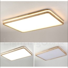 Luminária de teto retangular de madeira com lente, moderna, contemporânea, estilo nórdico, embutida, de madeira, com cúpula de acrílico e controle remoto, também pode ser usada como luminária de parede