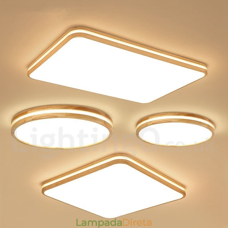 Luminária de teto retangular de madeira com lente, moderna, contemporânea, estilo nórdico, embutida, de madeira, com cúpula de acrílico e controle remoto, também pode ser usada como luminária de parede