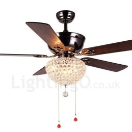 Ventilador de teto com controle remoto retrô de madeira estilo americano de 132 cm (52 pol.) com sombra de cristal e motor de cobre puro mudo