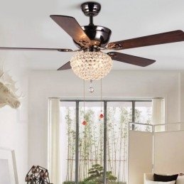 Ventilador de teto com controle remoto retrô de madeira estilo americano de 132 cm (52 pol.) com sombra de cristal e motor de cobre puro mudo