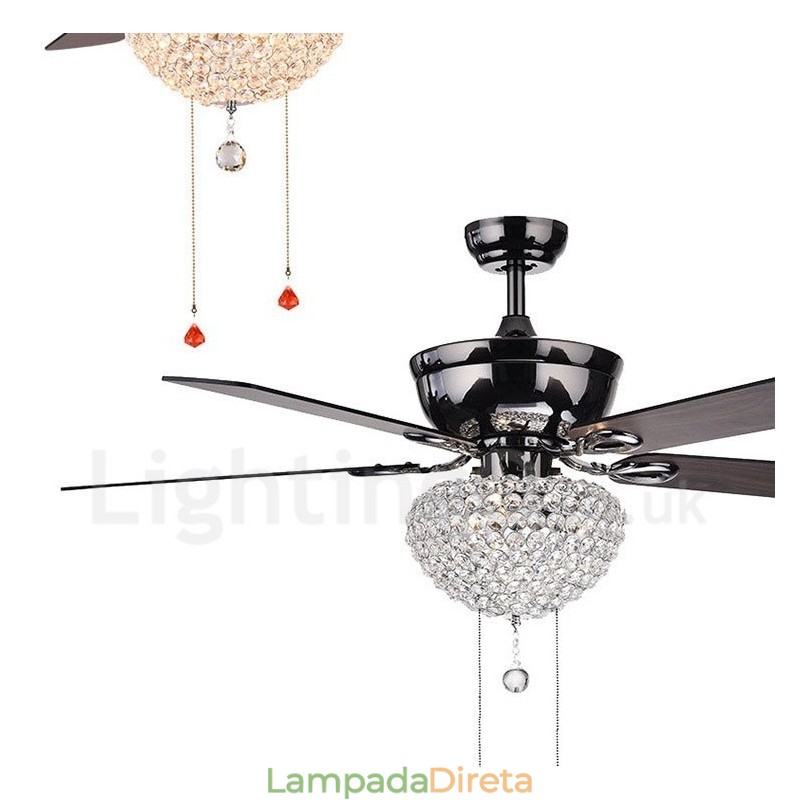 Ventilador de teto com controle remoto retrô de madeira estilo americano de 132 cm (52 pol.) com sombra de cristal e motor de cobre puro mudo