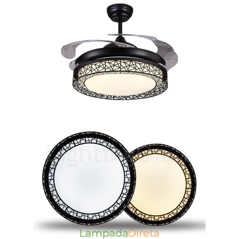 108CM (42") 91CM (36") Moderno Contemporâneo Controle Remoto Oco Ventilador de Teto Luz com Sombra de Acrílico Mudo Motor de Cobre Puro