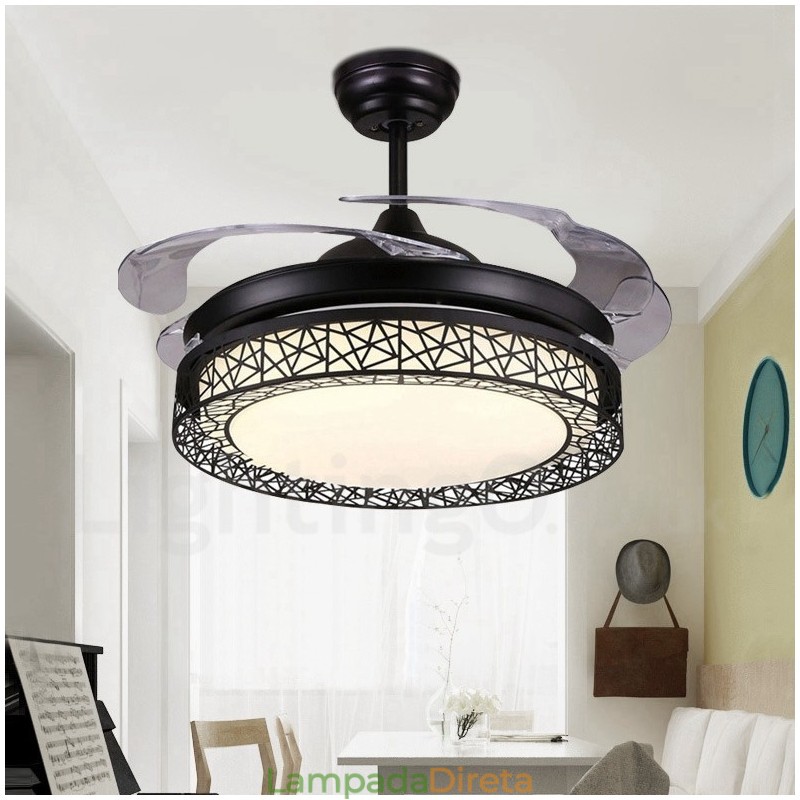 108CM (42") 91CM (36") Moderno Contemporâneo Controle Remoto Oco Ventilador de Teto Luz com Sombra de Acrílico Mudo Motor de Cobre Puro