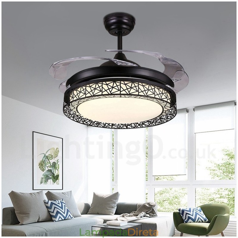 108CM (42") 91CM (36") Moderno Contemporâneo Controle Remoto Oco Ventilador de Teto Luz com Sombra de Acrílico Mudo Motor de Cobre Puro
