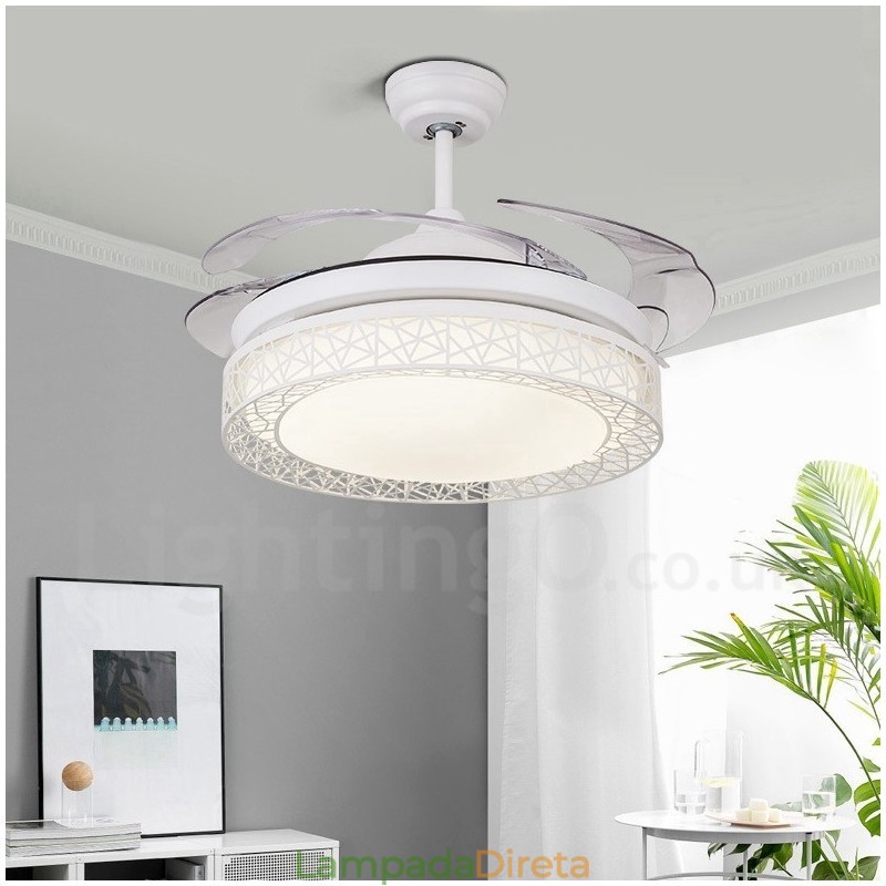 108CM (42") 91CM (36") Moderno Contemporâneo Controle Remoto Oco Ventilador de Teto Luz com Sombra de Acrílico Mudo Motor de Cobre Puro