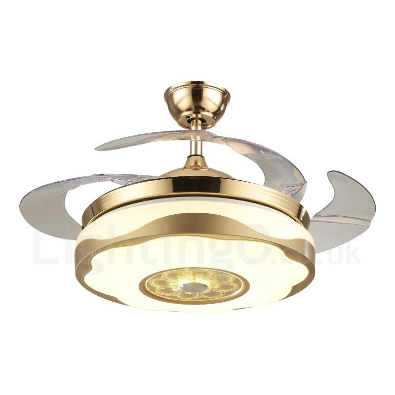 108CM (42") 91CM (36") Moderno Contemporâneo Controle Remoto Cor Dourada Ventilador de Teto Luz com Sombra de Acrílico Motor de Cobre Puro Mudo