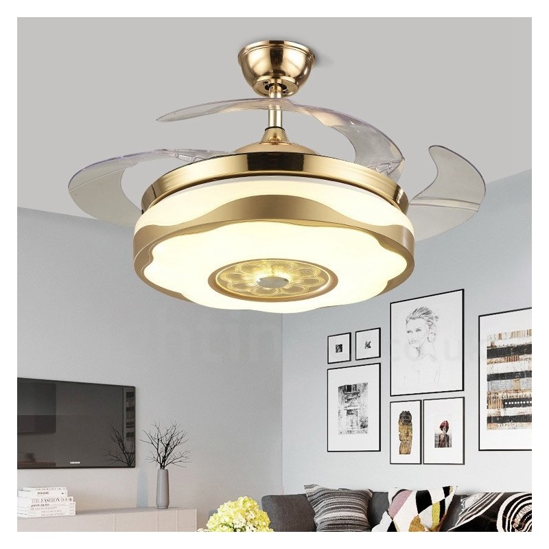 108CM (42") 91CM (36") Moderno Contemporâneo Controle Remoto Cor Dourada Ventilador de Teto Luz com Sombra de Acrílico Motor de Cobre Puro Mudo