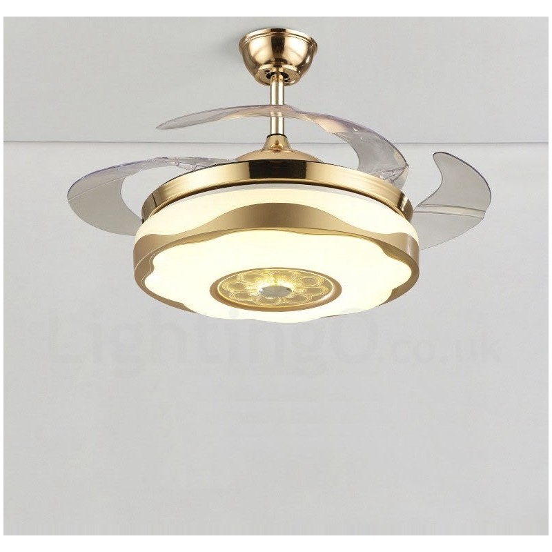 108CM (42") 91CM (36") Moderno Contemporâneo Controle Remoto Cor Dourada Ventilador de Teto Luz com Sombra de Acrílico Motor de Cobre Puro Mudo