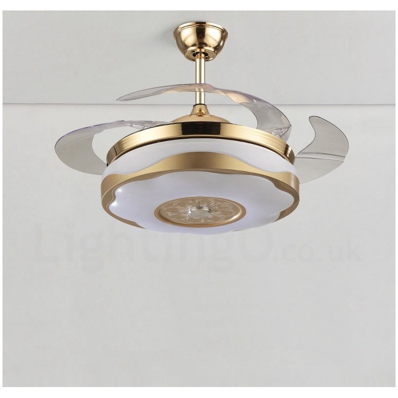 108CM (42") 91CM (36") Moderno Contemporâneo Controle Remoto Cor Dourada Ventilador de Teto Luz com Sombra de Acrílico Motor de Cobre Puro Mudo