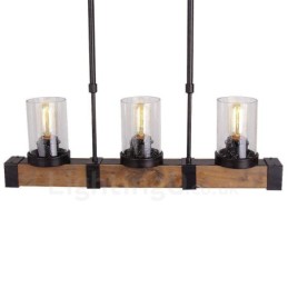 Lustre de madeira vintage de 3 luzes, iluminação pendente industrial de madeira eólica, loft, linear