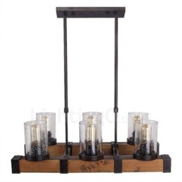Lustre de madeira vintage de 6 luzes, iluminação pendente industrial de madeira, estilo loft, linear