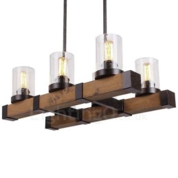 Lustre de madeira vintage de 6 luzes, iluminação pendente industrial de madeira, estilo loft, linear