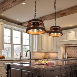 Lustre de madeira vintage com 3 anéis de luz, iluminação pendente industrial de madeira eólica, loft, linear