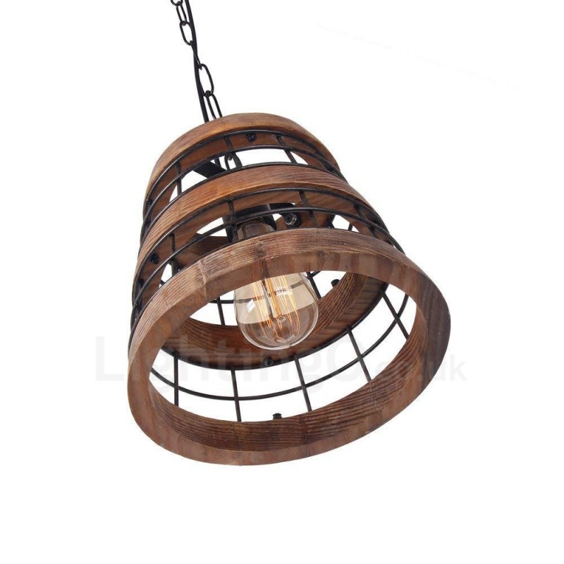1 Anel de Luz Vintage Lustre de Madeira Industrial Vento Loft Madeira Linear Pendente Iluminação