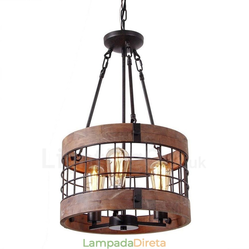 3 tambor de luz vintage lustre de madeira industrial vento loft madeira linear pingente iluminação