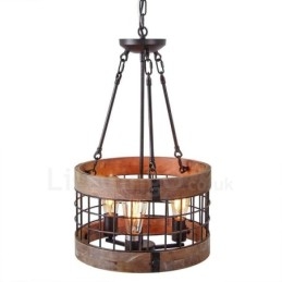 3 tambor de luz vintage lustre de madeira industrial vento loft madeira linear pingente iluminação