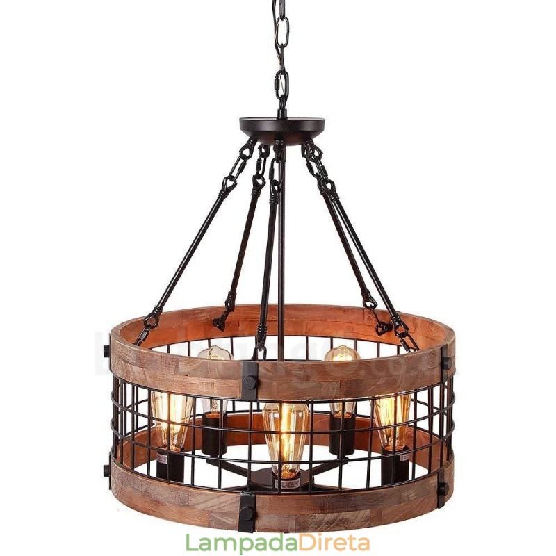 5 tambor de luz vintage lustre de madeira industrial vento loft madeira linear pingente iluminação
