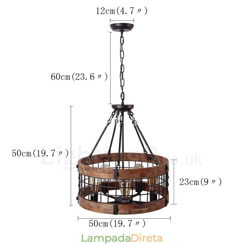 5 tambor de luz vintage lustre de madeira industrial vento loft madeira linear pingente iluminação
