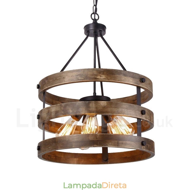5 tambor de luz vintage lustre de madeira industrial vento loft madeira linear pingente iluminação