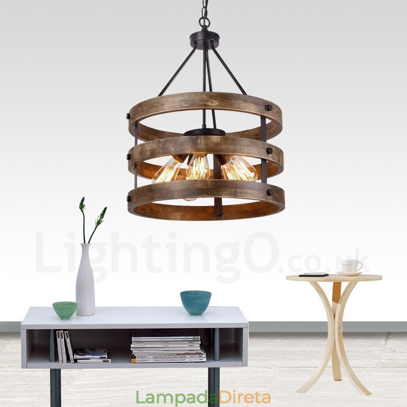 5 tambor de luz vintage lustre de madeira industrial vento loft madeira linear pingente iluminação