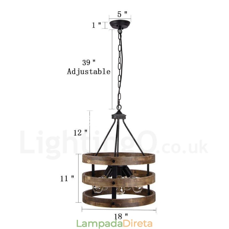 5 tambor de luz vintage lustre de madeira industrial vento loft madeira linear pingente iluminação