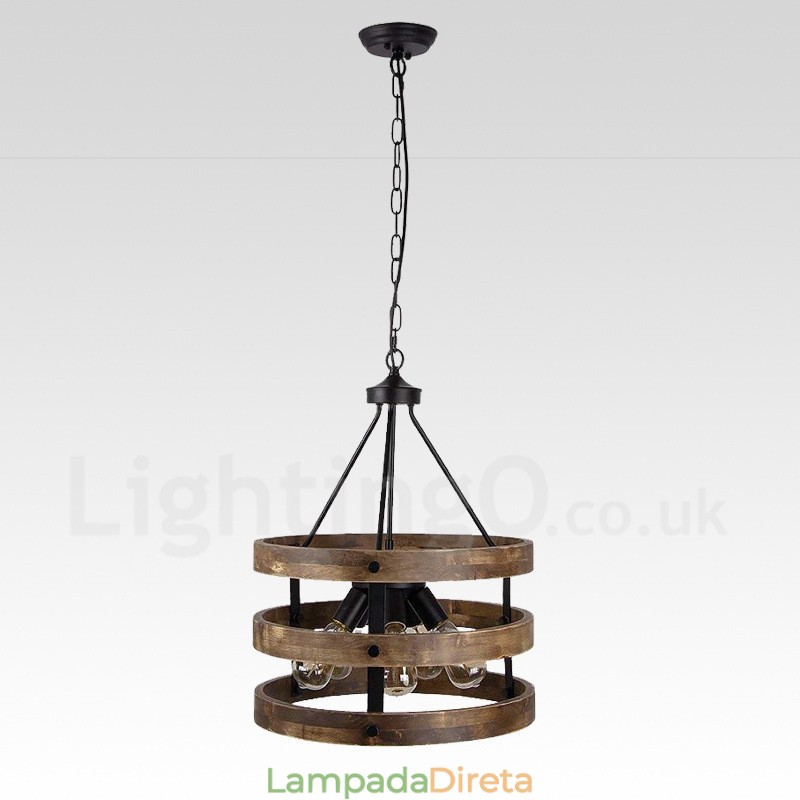 5 tambor de luz vintage lustre de madeira industrial vento loft madeira linear pingente iluminação
