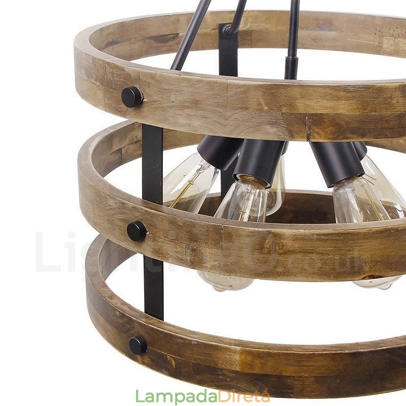 5 tambor de luz vintage lustre de madeira industrial vento loft madeira linear pingente iluminação