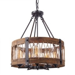 5 tambor de luz vintage lustre de madeira industrial vento loft madeira linear pingente iluminação