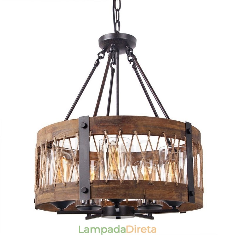 5 tambor de luz vintage lustre de madeira industrial vento loft madeira linear pingente iluminação
