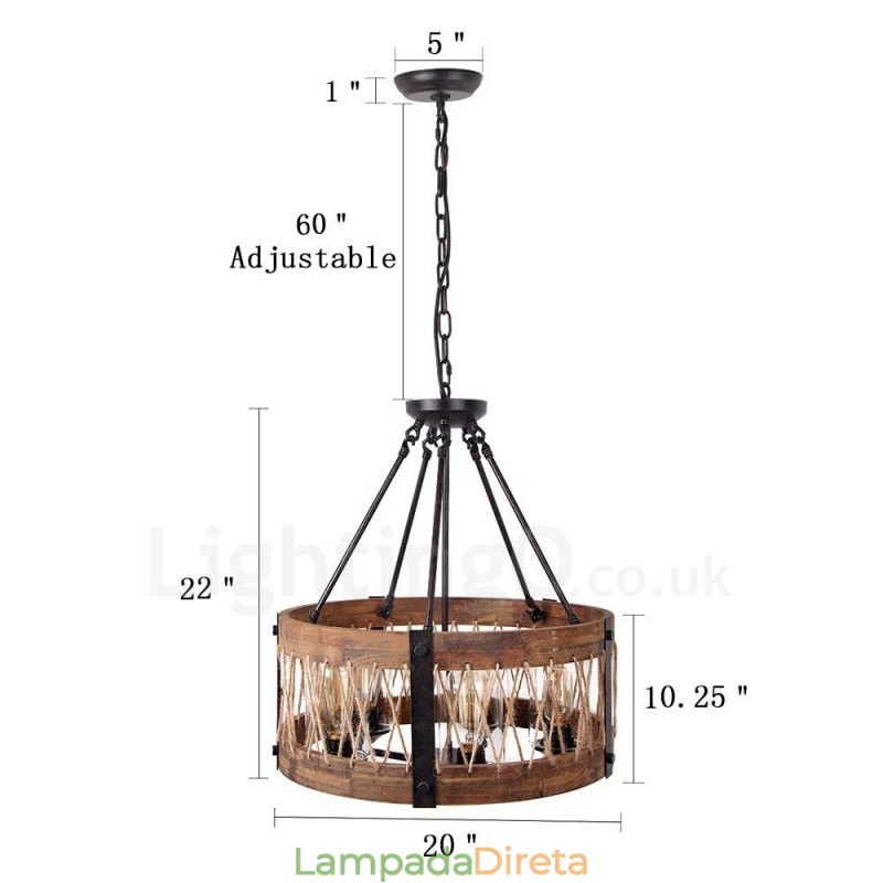 5 tambor de luz vintage lustre de madeira industrial vento loft madeira linear pingente iluminação