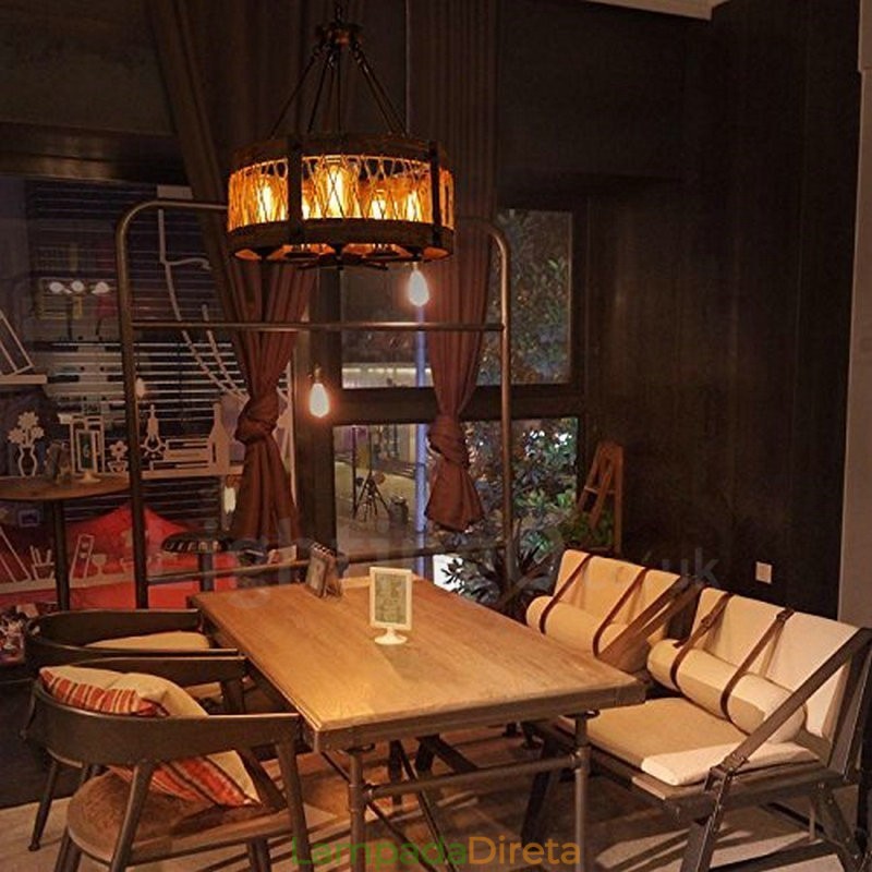5 tambor de luz vintage lustre de madeira industrial vento loft madeira linear pingente iluminação