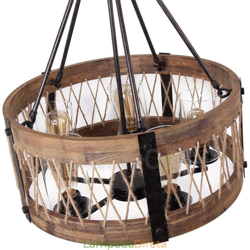 5 tambor de luz vintage lustre de madeira industrial vento loft madeira linear pingente iluminação