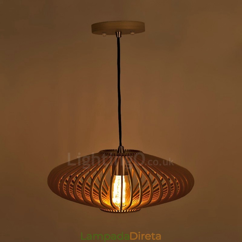 1 Lanterna de Luz Vintage Lustre de Madeira Industrial Vento Loft Madeira Linear Pendente Iluminação