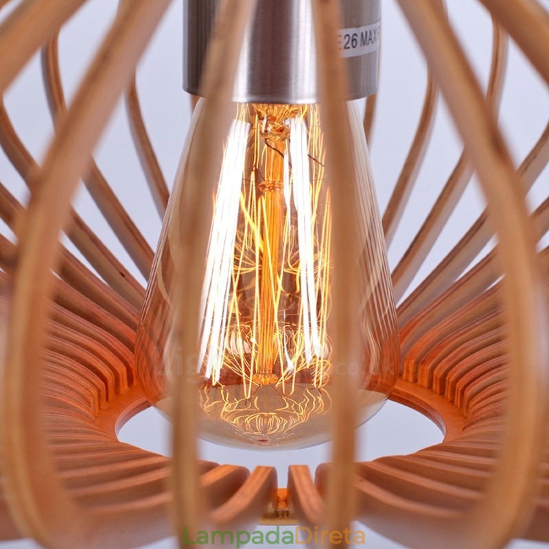 1 Lanterna de Luz Vintage Lustre de Madeira Industrial Vento Loft Madeira Linear Pendente Iluminação