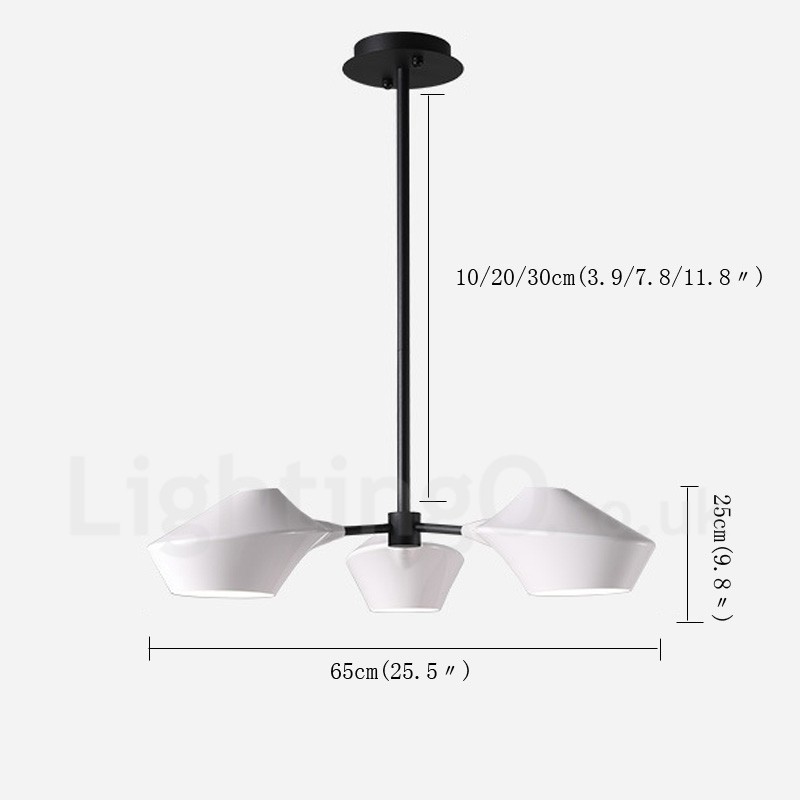 Lustre Retro Linear 3 Luzes com Abajures Acrílicos Garagem Externa