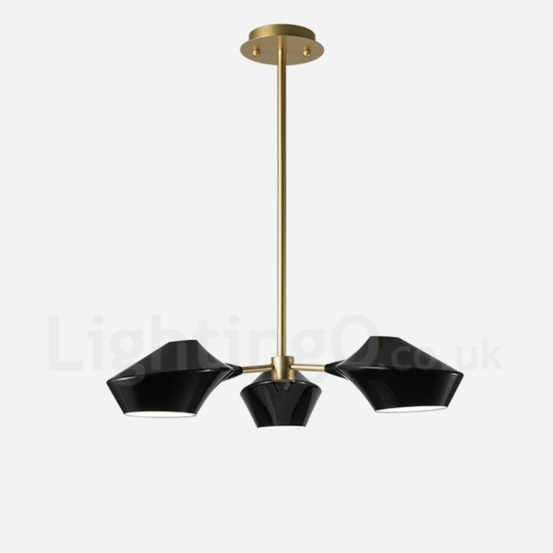 Lustre Retro Linear 3 Luzes com Abajures Acrílicos Garagem Externa