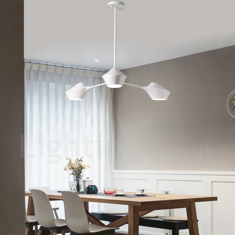 Lustre Retro Linear 3 Luzes com Abajures Acrílicos Garagem Externa
