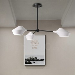 Lustre Retro Linear 3 Luzes com Abajures Acrílicos Garagem Externa