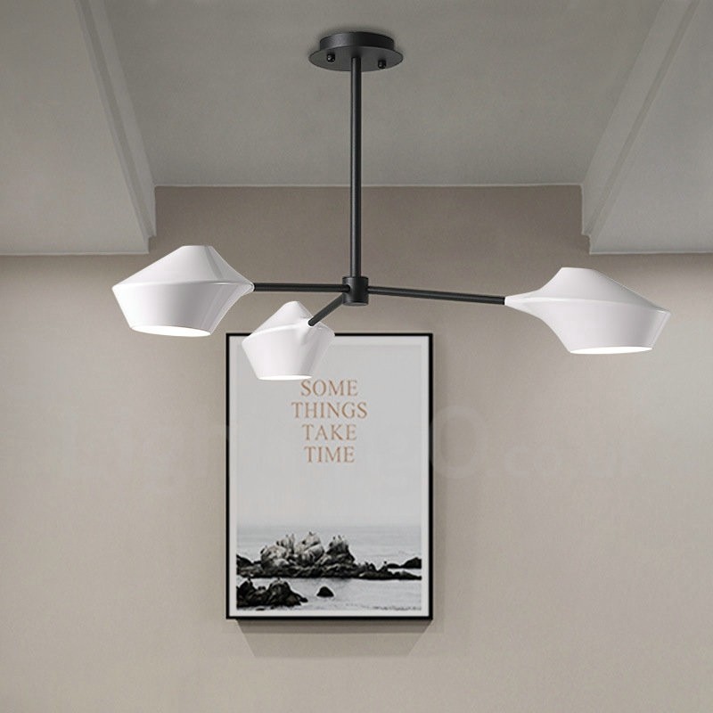 Lustre Retro Linear 3 Luzes com Abajures Acrílicos Garagem Externa