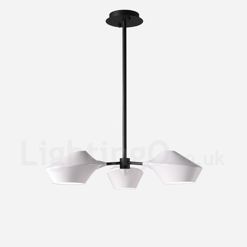 Lustre Retro Linear 3 Luzes com Abajures Acrílicos Garagem Externa