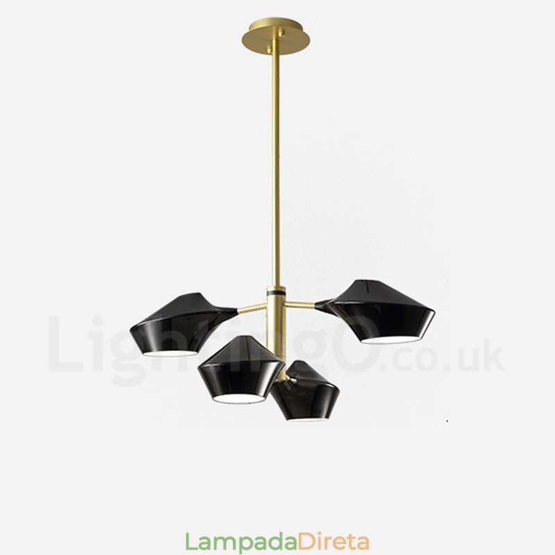 Lustre retrô linear de dois níveis, 4 luzes, com cúpulas de acrílico, para áreas externas, garagem