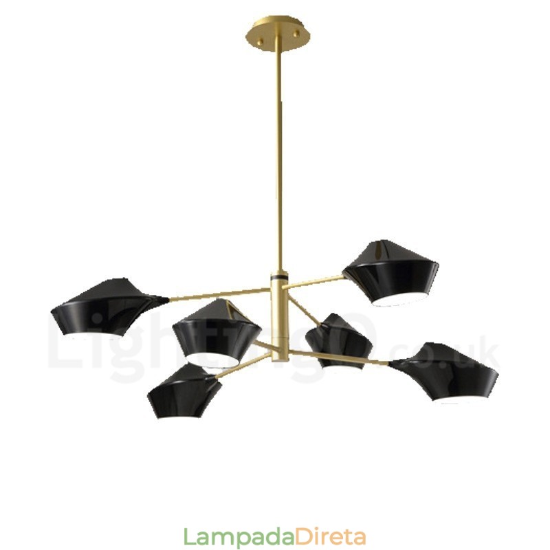 Lustre retrô linear multicolorido de 2 níveis, 6 luzes com abajures de acrílico, garagem ao ar livre