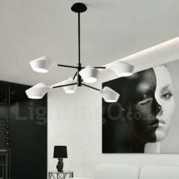 Lustre retrô linear multicolorido de 2 níveis, 6 luzes com abajures de acrílico, garagem ao ar livre